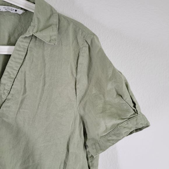 Zara Mini Tunic Shirt Dress Green Linen Blend Tiered Large Coastal Cottage - Picture 2 of 6
